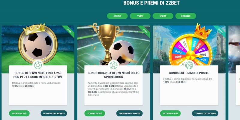 Promociones de la seccion de 22Bet