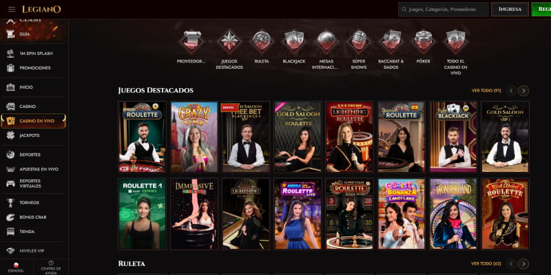 Juegos en vivo del casino Legiano