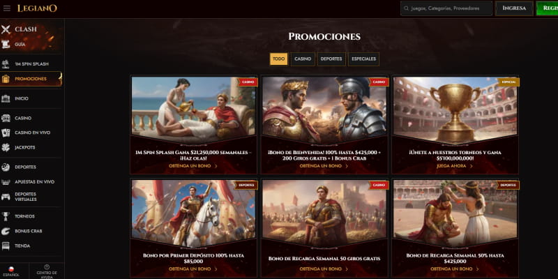 Página de promociones del casino Legiano