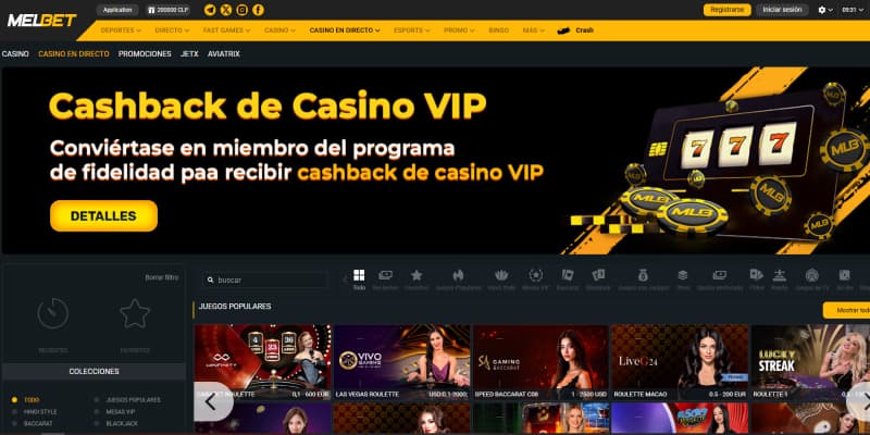 Melbet casino en vivo