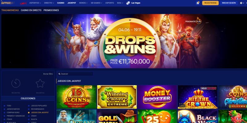 Sección de jackpot del casino Sapphirebet
