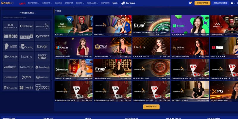 Página en vivo de Sapphirebet casino