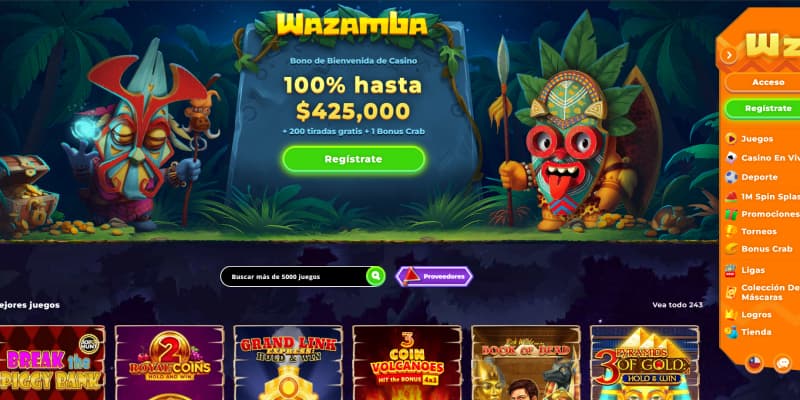 Página de inicio de Wazamba casino