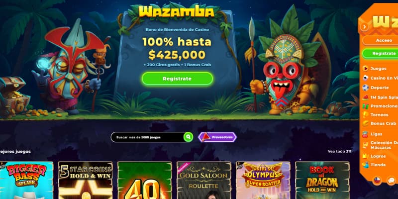 Página de inicio de wazamba